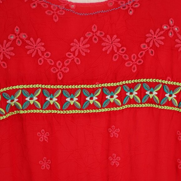 JOHNNY WAS Daisy Eyelet Embroidered Tunic Lightweight Vibrant Red Size XL - Picture 7 of 10